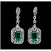 Image 1 : 2.11 ctw Emerald and Diamond Earrings - 18KT White Gold