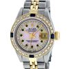Image 1 : Rolex Ladies 2 Tone Yellow Gold Pink MOP Emerald & Sapphire Datejust Wriswatch