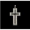 Image 1 : 0.60 ctw Diamond and Onyx Cross Pendant - 18KT White Gold