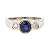 Image 2 : 1.60 ctw Blue Sapphire And Diamond Ring - 14KT White Gold