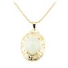 Image 2 : 12mm x 10mm Cabochon Jade Pendant with Chain - 14KT + 18KT Yellow Gold