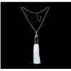 Image 1 : Leather Tassel Chain Necklace - Gold Plated
