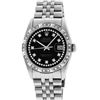 Image 2 : Rolex Mens Stainless Steel Black String Pyramid Diamond Bezel Datejust Wristwatc