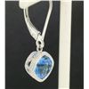 Image 4 : 18k White Gold Cushion Cut Blue Topaz Bezel Milgrain Dangle Drop Earrings