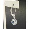 Image 6 : 18k White Gold Cushion Cut Blue Topaz Bezel Milgrain Dangle Drop Earrings