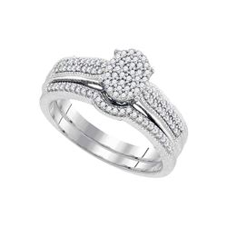 Round Diamond Bridal Wedding Ring Band Set 1/3 Cttw 10kt White Gold - REF-28F5W