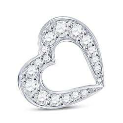 Womens Round Diamond Outline Heart Pendant 1/6 Cttw 10kt White Gold - REF-9Y5N