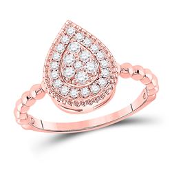 Womens Round Diamond Teardrop Cluster Ring 1/3 Cttw 10kt Rose Gold - REF-29K9Y