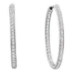 Womens Round Diamond Inside Outside Endless Hoop Earrings 1/4 Cttw 14kt White Gold - REF-25W9K