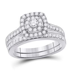 Round Diamond Bridal Wedding Ring Band Set 3/4 Cttw 14kt White Gold - REF-60K9Y