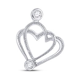 Womens Round Diamond Double Heart Pendant .03 Cttw 10kt White Gold - REF-5W5K