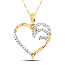 Womens Round Diamond Heart Pendant 1/6 Cttw 10kt Yellow Gold - REF-10X5A