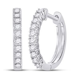 Womens Round Diamond Hoop Earrings 1/3 Cttw 10kt White Gold - REF-27W9K