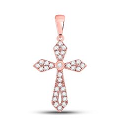 Womens Round Diamond Gothic Cross Pendant 1/3 Cttw 10kt Rose Gold - REF-19H5R