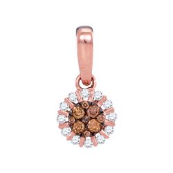 Womens Round Brown Diamond Cluster Pendant 1/4 Cttw 14kt Rose Gold - REF-19F5W