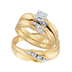 His Hers Round Diamond Solitaire Matching Wedding Set 1/6 Cttw 10kt Yellow Gold - REF-30F9W