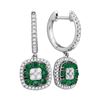 Image 1 : Womens Round Emerald Diamond Dangle Earrings 1 Cttw 18kt White Gold - REF-104M9H