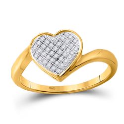 Womens Round Diamond Heart Cluster Love Ring 1/10 Cttw 10kt Yellow Gold - REF-12Y5N