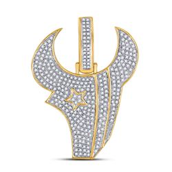 Mens Round Diamond Bulls Charm Pendant 7/8 Cttw 10kt Yellow Gold - REF-49X9A