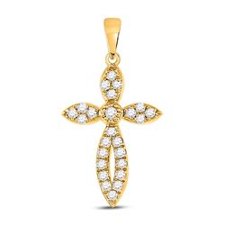 Womens Round Diamond Cross Pendant 1/6 Cttw 10kt Yellow Gold - REF-10N5F