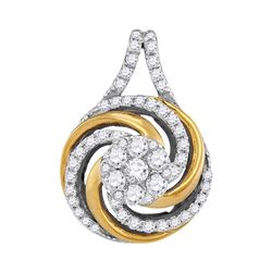 Womens Round Diamond Swirl Cluster Pendant 1/2 Cttw 10kt Two-tone Gold - REF-38N9F