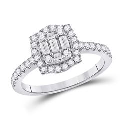Womens Baguette Diamond Cluster Ring 5/8 Cttw 14kt White Gold - REF-54Y5N