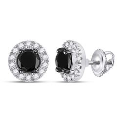 Womens Round Black Color Enhanced Diamond Stud Earrings 1 Cttw 10kt White Gold - REF-24R5X