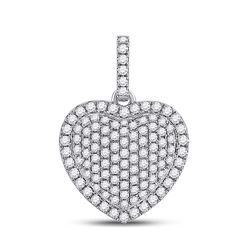 Womens Round Diamond Heart Pendant 1 Cttw 14kt White Gold - REF-58W9K