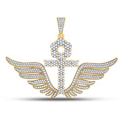 Mens Round Diamond Ankh Wings Charm Pendant 3-1/4 Cttw 10kt Yellow Gold - REF-137Y9N