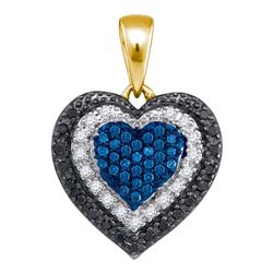 Womens Round Blue Color Enhanced Diamond Layered Heart Pendant 1/4 Cttw 10kt Yellow Gold - REF-16K9Y
