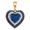 Image 1 : Womens Round Blue Color Enhanced Diamond Layered Heart Pendant 1/4 Cttw 10kt Yellow Gold - REF-16K9Y
