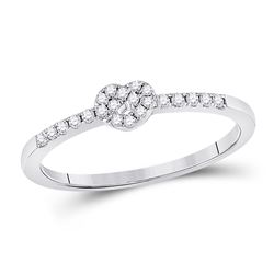 Womens Round Diamond Heart Stackable Band Ring 1/8 Cttw 10kt White Gold - REF-14M9H