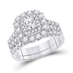 Cushion Diamond Bridal Wedding Ring Band Set 1-7/8 Cttw 14kt White Gold - REF-219F5W