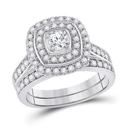 Round Diamond Bridal Wedding Ring Band Set 1 Cttw 10kt White Gold - REF-76R5X