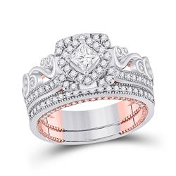 Princess Diamond Bridal Wedding Ring Band Set 1-1/3 Cttw 14kt Two-tone Gold - REF-148Y9N