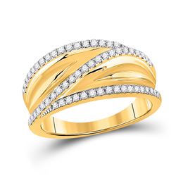 Womens Round Diamond Crossover Fashion Ring 1/3 Cttw 10kt Yellow Gold - REF-41W5K