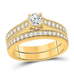 Round Diamond Bridal Wedding Ring Band Set 3/4 Cttw 14kt Yellow Gold - REF-90R5X