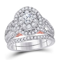 Round Diamond Bridal Wedding Ring Band Set 1-1/2 Cttw 14kt Two-tone Gold - REF-175F5W