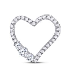 Womens Round Diamond Heart Pendant 1/2 Cttw 14kt White Gold - REF-38H9R