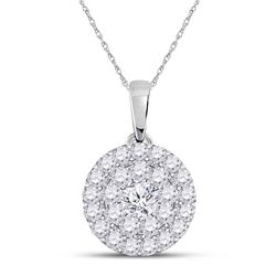 Womens Round Diamond Cluster Pendant 1/4 Cttw 10kt White Gold - REF-16R9X