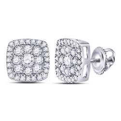 Womens Round Diamond Square Cluster Earrings 1 Cttw 14kt White Gold - REF-60K9Y