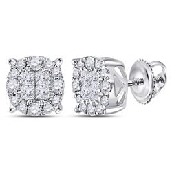 Womens Princess Diamond Fashion Cluster Earrings 1/2 Cttw 14kt White Gold - REF-41F9W