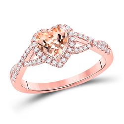 Womens Heart Morganite Diamond Fashion Ring 1-1/4 Cttw 10kt Rose Gold - REF-36R9X