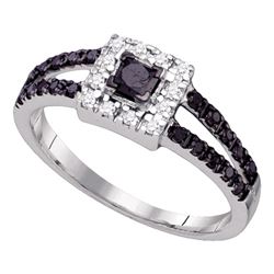 Princess Black Color Enhanced Diamond Bridal Wedding Ring 5/8 Cttw 14kt White Gold - REF-20X9A