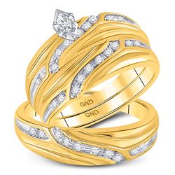 His Hers Marquise Diamond Solitaire Matching Wedding Set 1/3 Cttw 10kt Yellow Gold - REF-41R9X