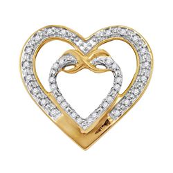 Womens Round Diamond Nested Double Heart Pendant 1/10 Cttw 10kt Yellow Gold - REF-8Y5N