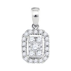 Womens Round Diamond Cluster Pendant 1/3 Cttw 14kt White Gold - REF-25X9A
