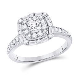 Princess Diamond Halo Bridal Wedding Engagement Ring 1 Cttw 14kt White Gold - REF-89A5M