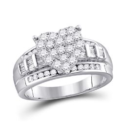 Round Diamond Heart Bridal Wedding Engagement Ring 1/2 Cttw 10kt White Gold - REF-32N5F