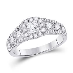 Princess Diamond Halo Bridal Wedding Engagement Ring 1-1/3 Cttw 14kt White Gold - REF-115F9W